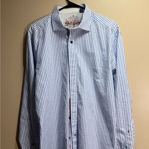 Robert Graham XL Stripe Cotton Silk Shirt Embroidered‎ Designer